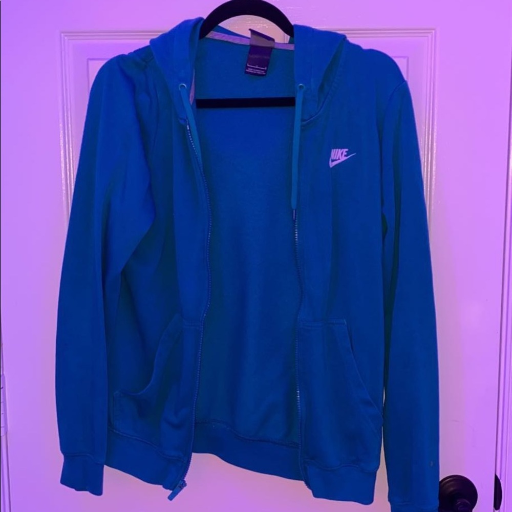 teal/blue nike zip up hoddie sweatshirt